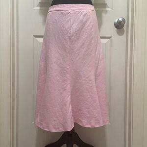 Chaps Linen‎ Midi Skirt Pink A-Line Flare w/ Liner Sz 6 Coastal Cottage Coquette